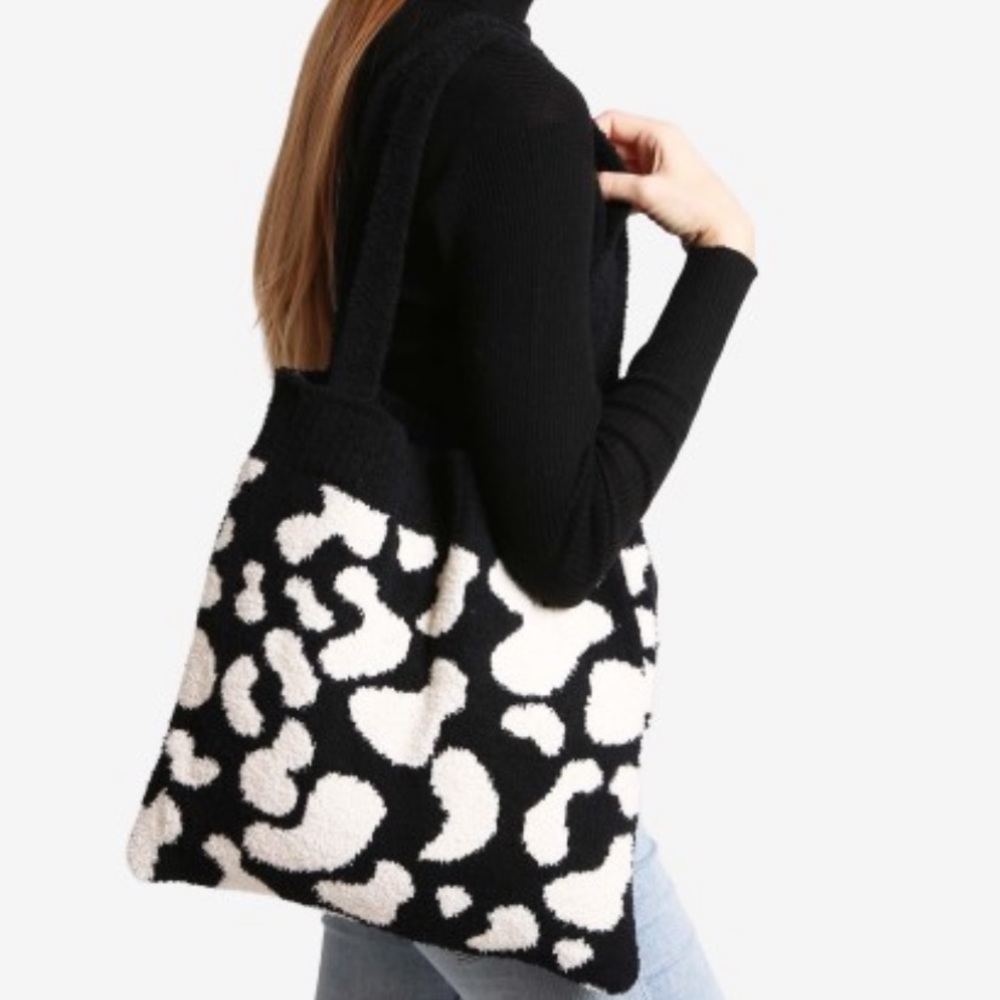 ComfyLuxe Cow Print Knit Tote Bag